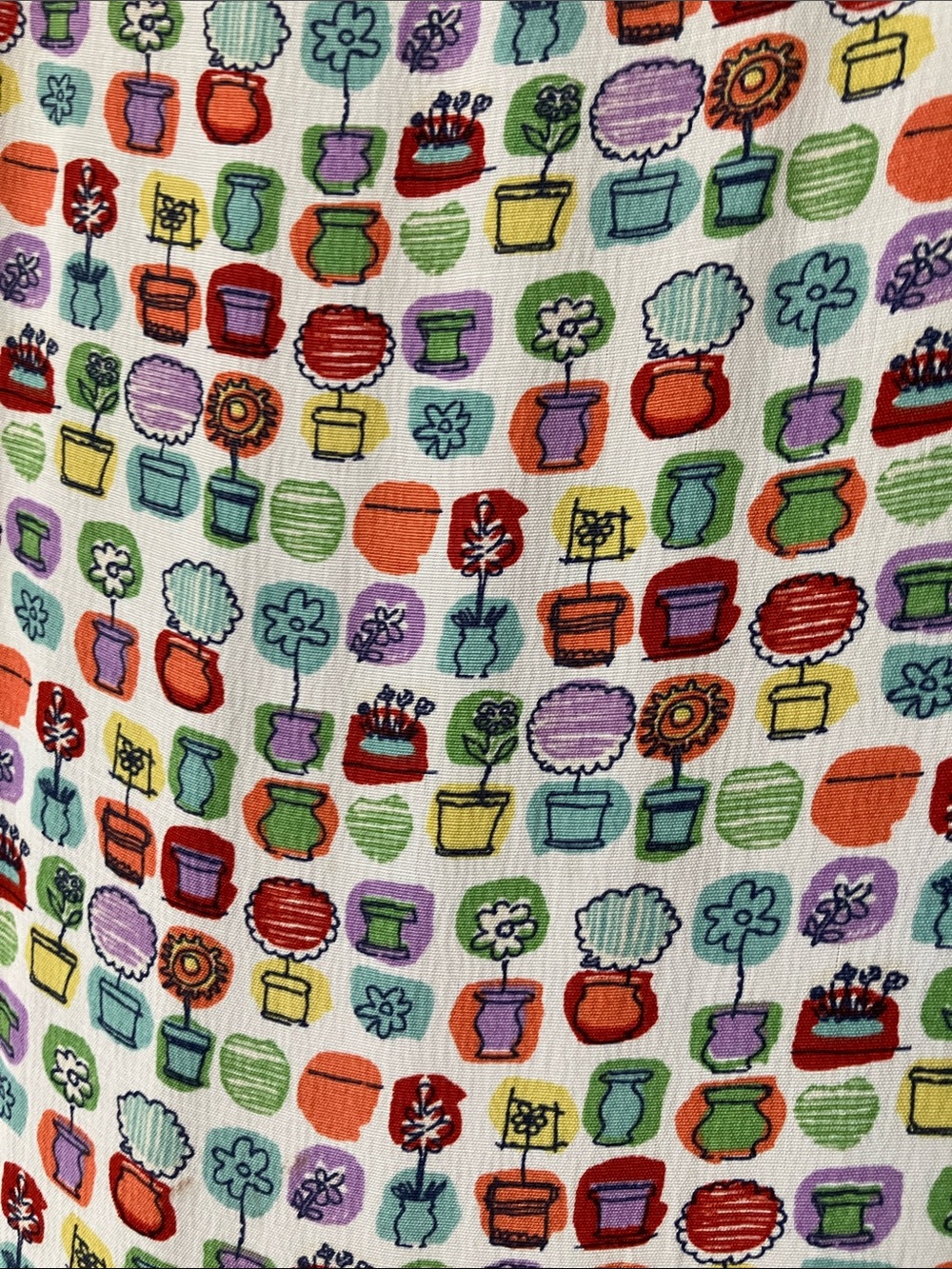 Vintage Handmade Potted Plant Print Swing Dress Colorful Garden